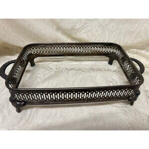 Vintage I.S. Co. Ornate Plated‎ Casserole Cradle, Handles & Claw Feet Tarnished